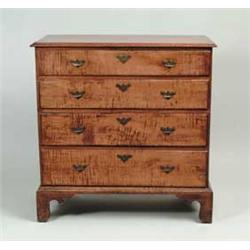GOOD TIGER MAPLE FOUR DRAWER GRADUATED CHIPPENDALE CHEST