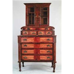 INTERESTING GRAIN PAINTED CHEST OF DRAWERS WITH CUPBOARD TOP