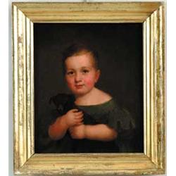 UNSIGNED (19th Century) PORTRAIT OF A YOUNG BOY WITH HIS PUPPY
