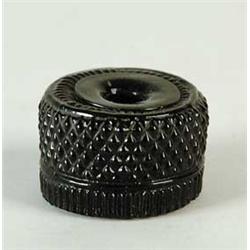 OLIVE GREEN BLOWN THREE MOLD INKWELL