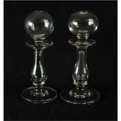 OUTSTANDING PAIR OF CLEAR GLASS CANDLESTICK FORM WHALE OIL LAMPS