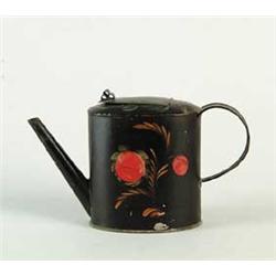 WONDERFUL TOLEWARE TEAPOT WITH RED ROSE DECORATION