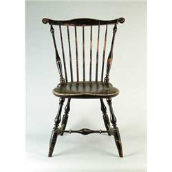OUTSTANDING STATE OF MAINE FAN BACK WINDSOR SIDE CHAIR IN BLACK PAINT