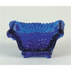 SAPPHIRE BLUE SANDWICH PATTERN GLASS MASTER SALT