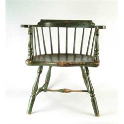 WONDERFUL LOW BACK WINDSOR ARMCHAIR IN GREEN PAINT