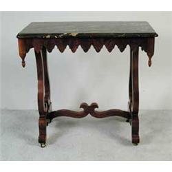 MARBLE TOP WALNUT GOTHIC REVIVAL SIDE TABLE