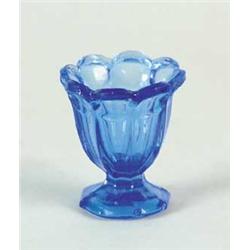 BLUE GLASS TOY SPOONER IN COLONIAL PATTERN