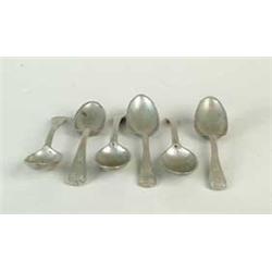 SET OF SIX COLONIAL STYLE PEWTER SPOONS
