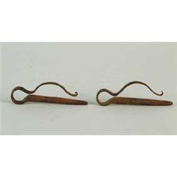 RARE PAIR OF HAND FORGED IRON OX BOW PINS