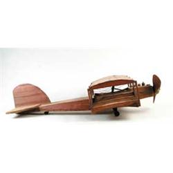 FOLK ART CARVED WOOD BI-PLANE