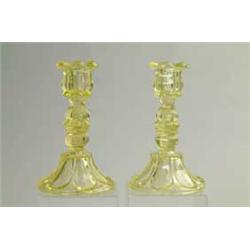 PAIR OF SANDWICH CANARY YELLOW CANDLESTICKS