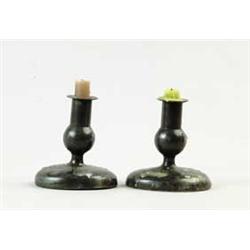PAIR OF EARLY QUEEN ANNE OVAL BASE PEWTER CANDLESTICKS