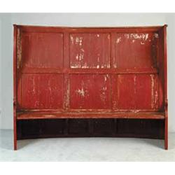 COUNTRY PINE CURVED SETTLE IN RED PAINT