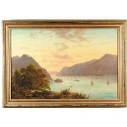 S. CRAMER (American, 19th Century) HUDSON RIVER-TRAIN APPROACHING BREAKNECK MOUNTAIN