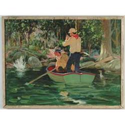 EVERETT STOUTENBURGH WARD (American, 1911-1994) FISH ON - A PERFECT DAY