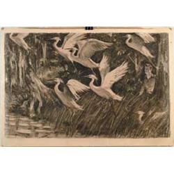 EVERETT STOUTENBURGH WARD (American, 1911-1994) SCARING THE EGRETS