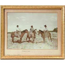 HAND COLORED PHOTO OF THREE WESTERN COWBOYS BY HUFFMAN
