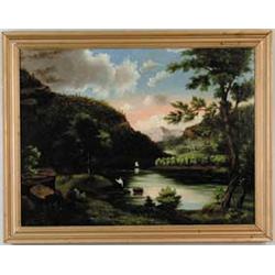 UNSIGNED (American, 19th Century) LANDSCAPE WITH BOY FISHING