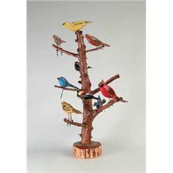 INTERESTING FOLK ART SONGBIRD TREE