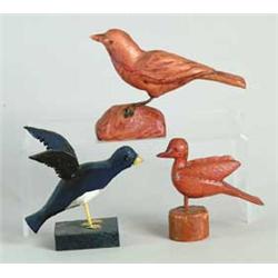 THREE CARVED WOOD BIRDS