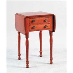 PINE DROP LEAF TWO DRAWER SHERATON WORK TABLE