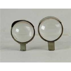 PAIR OF PEWTER AND GLASS LAMP LENSES