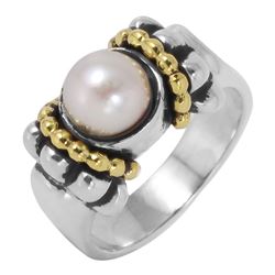 Lagos Caviar Sterling Silver and 18KT Yellow Gold Ring-#559