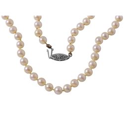 14KT White Gold Diamond and Pearl Necklace-#245
