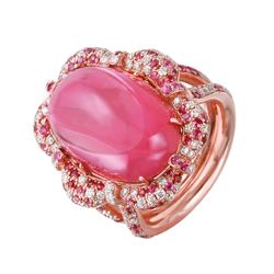 14KT Rose Gold Rubellite, Sapphire and Diamond Ring-#915