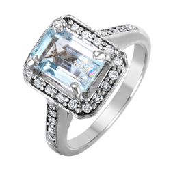 14KT White Gold Aquamarine and Diamond Ring-#1491