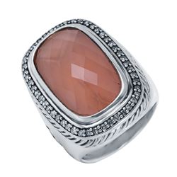 David Yurman Sterling Silver Albion Rose Quartz and Diamond Ring-#497