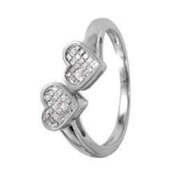 14KT White Gold Double Heart Diamond Ring-#1076