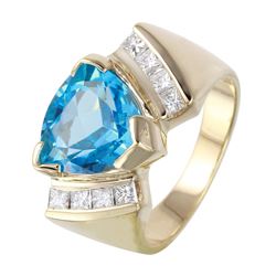 14KT Yellow Gold Topaz and Diamond Ring-#982