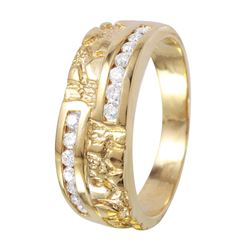 14KT Yellow Gold Nugget Diamond Mens Ring-#1121