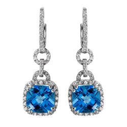 14KT White Gold Topaz and Diamond Earrings-#2087-9