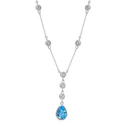 14KT White Gold Topaz and Diamond Necklace-#2034-3