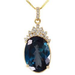 14KT Yellow Gold Topaz and Diamond Pendant and Chain-#1495