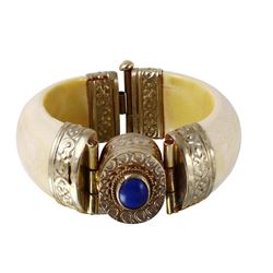 Antique Silver Bracelet with Genuine Lapis Lazuli-#1252