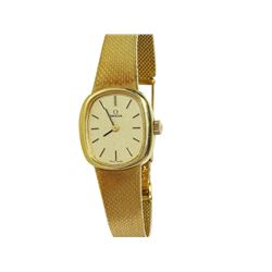 Ladies Omega 18KT Yellow Gold Zippered-Brick Link Bracelet Watch-#1739