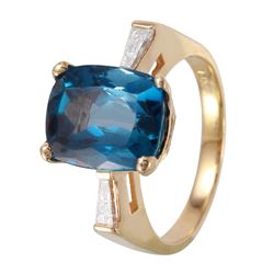 14KT Yellow Gold Topaz and Diamond Ring-#1065