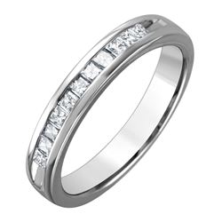 Sleek Timeless Princess Diamond 14KT White Gold Channel Wedding Band-#1560