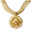 Image 1 : Carved "Rose in Bloom" Pendant and Four Strand Beaded Necklace With Metal Toned Clasp-#1254
