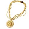 Image 2 : Carved "Rose in Bloom" Pendant and Four Strand Beaded Necklace With Metal Toned Clasp-#1254