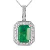 Image 1 : 14KT White Gold Emerald and Diamond Pendant and Chain-#1480