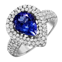 14KT White Gold Tanzanite and Diamond Ring-#1501