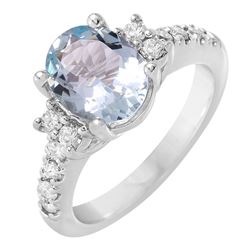 14KT White Gold Aquamarine and Diamond Ring-#440