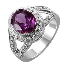 14KT White Gold Amethyst and Diamond Ring-#2094