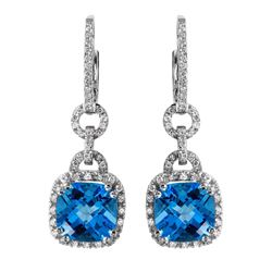 14KT White Gold Topaz and Diamond Earrings-#2087-0