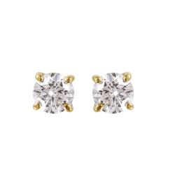 14KT Yellow Gold Diamond Stud Earrings-#1596