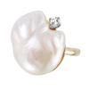 Image 3 : 14KT Yellow Gold Diamond and Pearl Ring-#1357